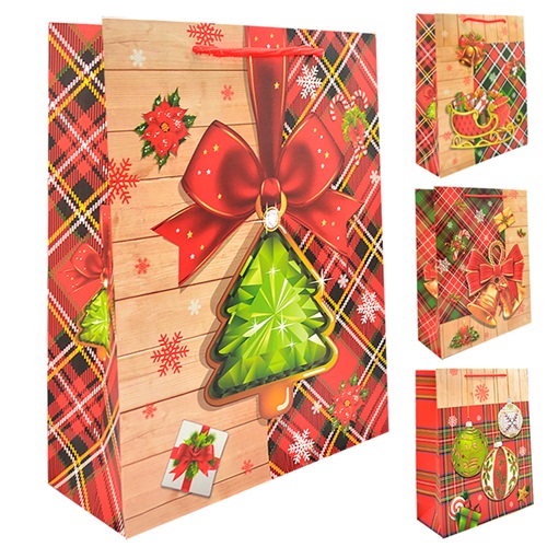 Пакет подарочный Новогодний Tartan TL00297-S, бумажный, 18 x 24 x 8,5 см