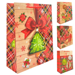 Пакет подарочный Новогодний Tartan TL00297-S, бумажный, 18 x 24 x 8,5 см
