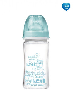 Бутылочка Canpol Babies EasyStart Лесные друзья, стекло, с широким горлышком, антиколиковая, соска силикон, 240мл 