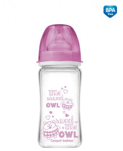 Бутылочка Canpol Babies EasyStart Лесные друзья, стекло, с широким горлышком, антиколиковая, соска силикон, 240мл 