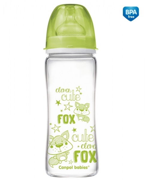 Бутылочка Canpol Babies EasyStart Лесные друзья, стекло, с широким горлышком, антиколиковая, соска силикон, 330мл  