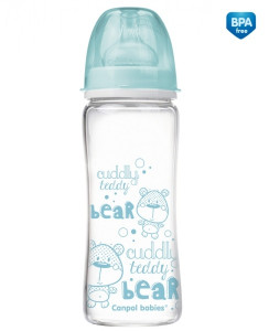 Бутылочка Canpol Babies EasyStart Лесные друзья, стекло, с широким горлышком, антиколиковая, соска силикон, 330мл  