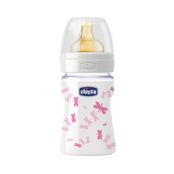 Бутылочка стеклянная для кормления Chicco, с рисунком, соска латекс, для девочек, 150 мл