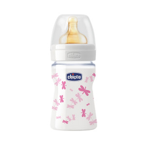 Бутылочка стеклянная для кормления Chicco, с рисунком, соска латекс, для девочек, 150 мл