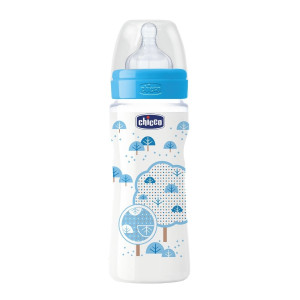 Бутылочка Chicco Well-Being с рисунком, пластик, соска силиконовая, 4m+, 330 мл