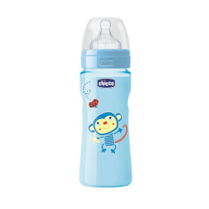 Бутылочка Chicco Well-Being с рисунком, пластик, соска силиконовая, 4m+, 330 мл