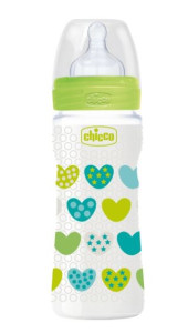 Бутылочка Chicco Well-Being с рисунком, пластик, соска силиконовая, 4m+, 330 мл