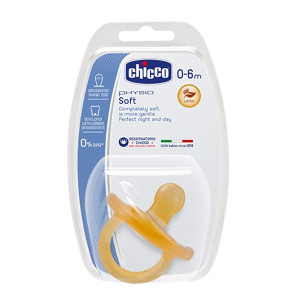 Пустышка Chicco Physio Soft, латекс, для новорожденных, 1шт., литая, безопасная