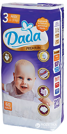 Подгузники Dada Premium midi №3 (4-9 кг) 60шт.