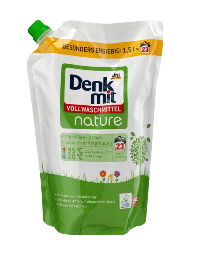 Бесфосфатный гель для стирки DenkMit (Германия) Vollwaschmittel nature, 23 стирки, 1500 мл