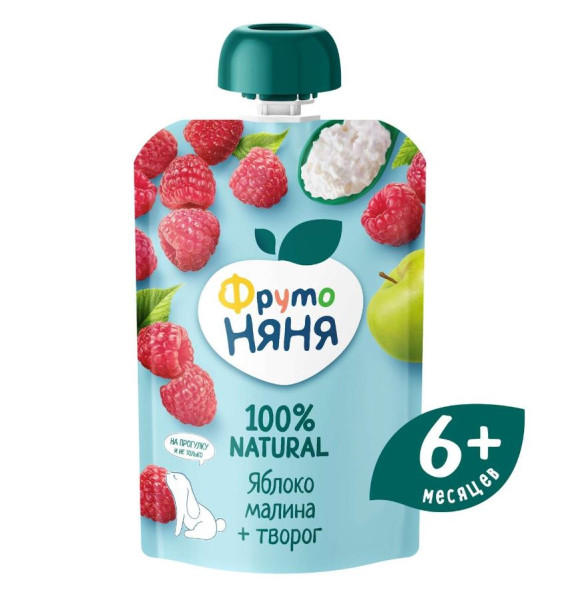 Пюре ФрутоНяня Яблоко-малина с творогом, 6m+, 90гр