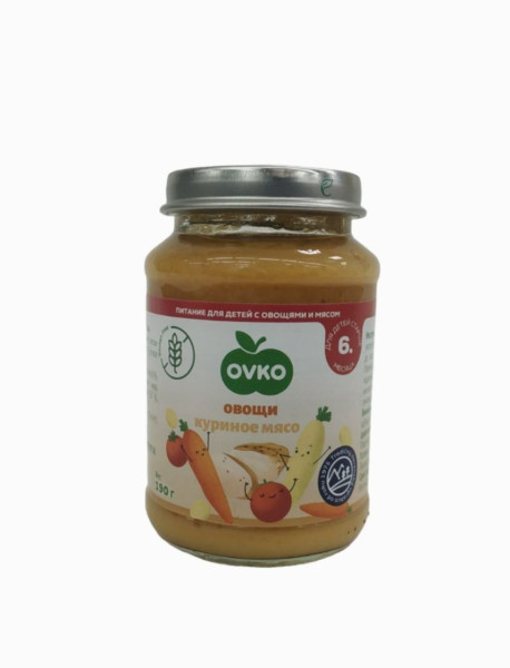 Пюре OVKO Овощи-курица, 6m+, 190гр