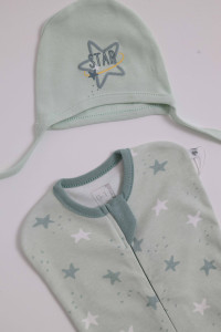 Европеленка с шапочкой Caramell Star Sleep, на змейке, хлопок, 0-3 м