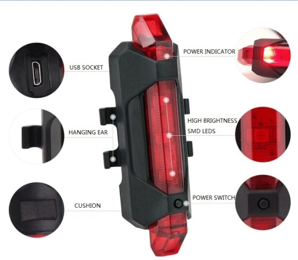 Фонарь габаритный для велосипеда BC-TL5411, красный LED, на аккумуляторе