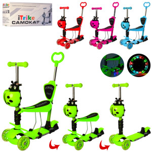 Самокат iTrike JR 3-077-A Божья коровка, MAXI, с сиденьем и корзинкой