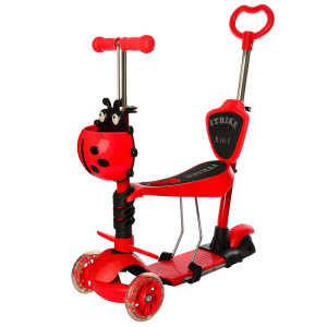 Самокат iTrike JR 3-077-A Божья коровка, MAXI, с сиденьем и корзинкой