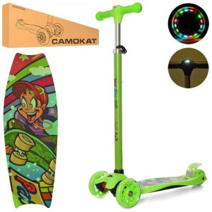 Самокат iTrike JR 3-055 MAXI, с фонариком, четырехколесный