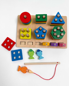 Игровой набор Сортер Геометрические фигуры, с рыбалкой, деревянный