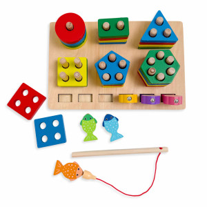 Игровой набор Сортер Геометрические фигуры, с рыбалкой, деревянный