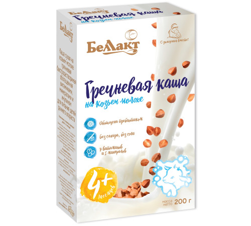 Каша на козьем молоке Беллакт Гречневая, 4m+, 200 гр