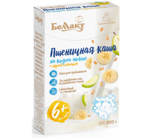 Каша на козьем молоке Беллакт Пшеничная с грушей и бананом, 6m+, 200 гр