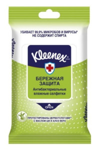 Антибактериальные влажные салфетки Kleenex Protect, мягкие, детские, 10шт.