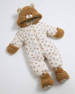 Комбинезон еврозима Мишка, унисекс, вельвет, подкладка велсофт, 6-24 м