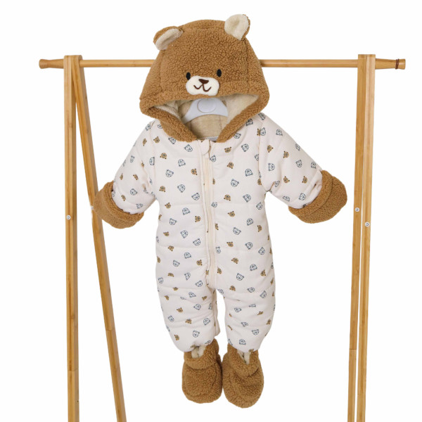 Комбинезон еврозима Мишка, унисекс, вельвет, подкладка велсофт, 6-24 м