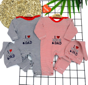 Комбинезон детский MuratBaby I love mam&dad Полоска, с шапкой, хлопок, 1-12 м