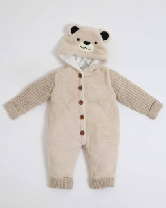 Комбинезон с капюшоном BabyMy Мишка, вязаный/велсофт, 3-12m