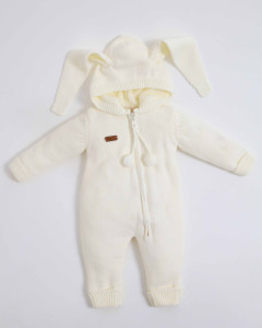 Комбинезон с капюшоном BabyMy Зайка, вязаный, подкладка велсофт, 3-12m