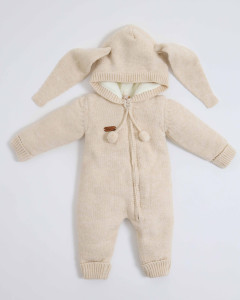 Комбинезон с капюшоном BabyMy Зайка, вязаный, подкладка велсофт, 3-12m