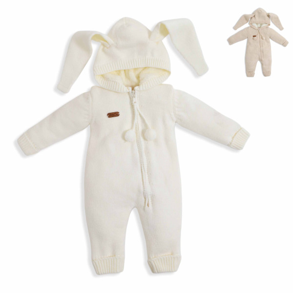 Комбинезон с капюшоном BabyMy Зайка, вязаный, подкладка велсофт, 3-12m