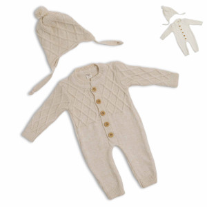 Комбинезон с шапкой BabyMy, вязаный, шерсть/акрил, 1-12m