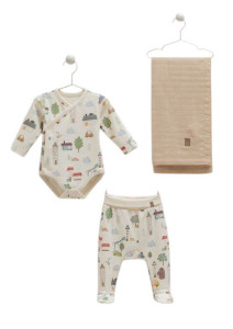 Комплект детской одежды Caramell Basic Город,  3 элемента, хлопковый, 1-3 м