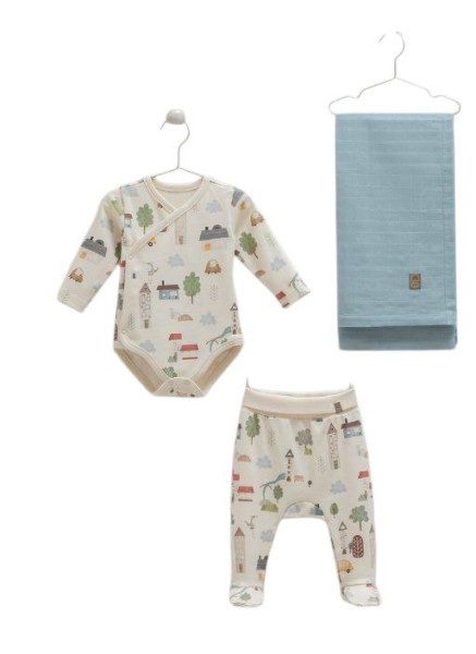 Комплект детской одежды Caramell Basic Город,  3 элемента, хлопковый, 1-3 м