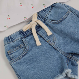 Костюм для девочки Caramell Denim Girl, летний, интерлок/джинс, 6-24 м