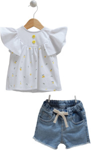 Костюм для девочки Caramell Denim Girl, летний, интерлок/джинс, 6-24 м