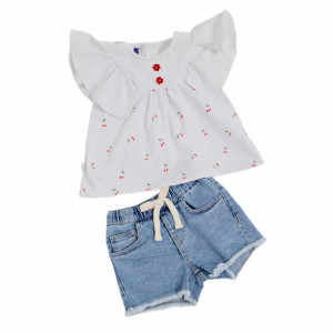 Костюм для девочки Caramell Denim Girl, летний, интерлок/джинс, 6-24 м