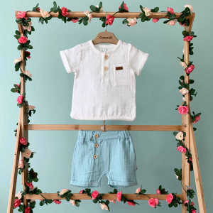 Комплект одежды для мальчика Caramell Natural Boy TKE8102, муслин, 0-12 м