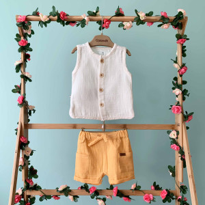 Комплект одежды для мальчика Caramell Natural Boy TKE8103, муслин, 0-12 м