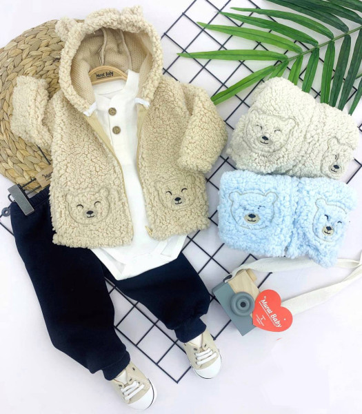 Комплект детской одежды MuratBaby Медвежонок, 3 элемента, шерпа/ с начесом, 12-24 м