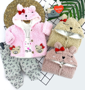 Комплект одежды для девочки MuratBaby Леопард, 3 элемента, шерпа, 6-12 м