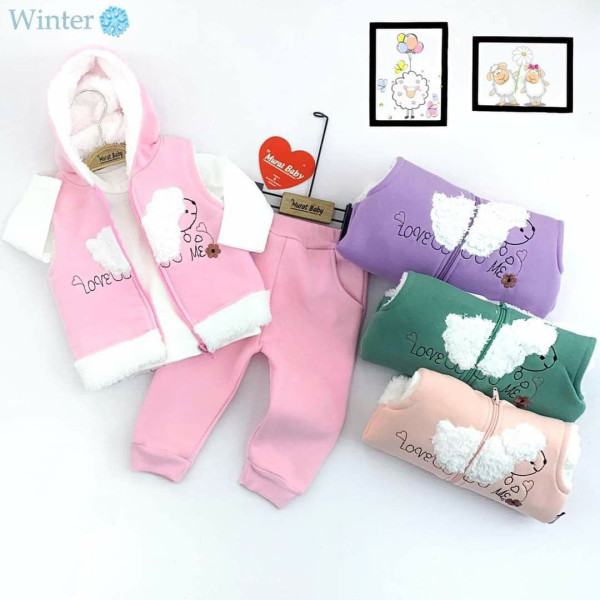 Комплект одежды для девочки MuratBaby Овечка, 3 элемента, с начесом, 6-24 м