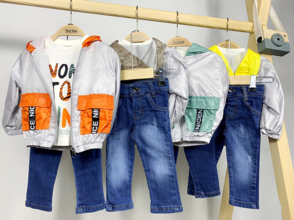 Комплект одежды для мальчика MuratBaby, 3 элемента, плащевка/джинс, 6-24 м