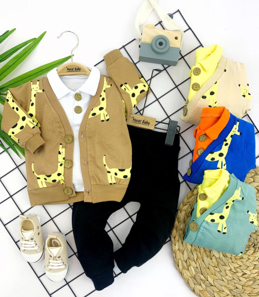 Комплект одежды для мальчика MuratBaby Жираф, 3 элемента, двунитка, 6-24 м