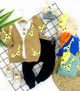 Комплект одежды для мальчика MuratBaby Жираф, 3 элемента, двунитка, 6-24 м