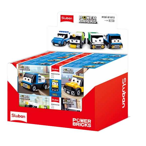 Конструктор SLUBAN Power Bricks, Pull Back, инерционные машинки-помощники, 37-47дет,