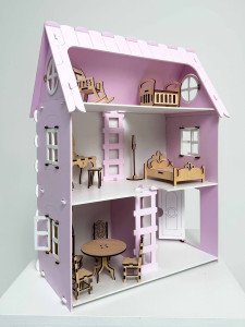 Домик кукольный DaVa Трехэтажный, с мебелью, деревянный