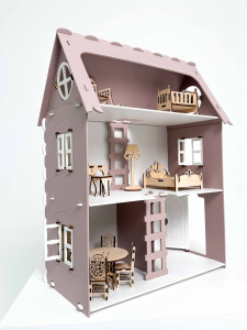 Домик кукольный DaVa Трехэтажный, с мебелью, деревянный